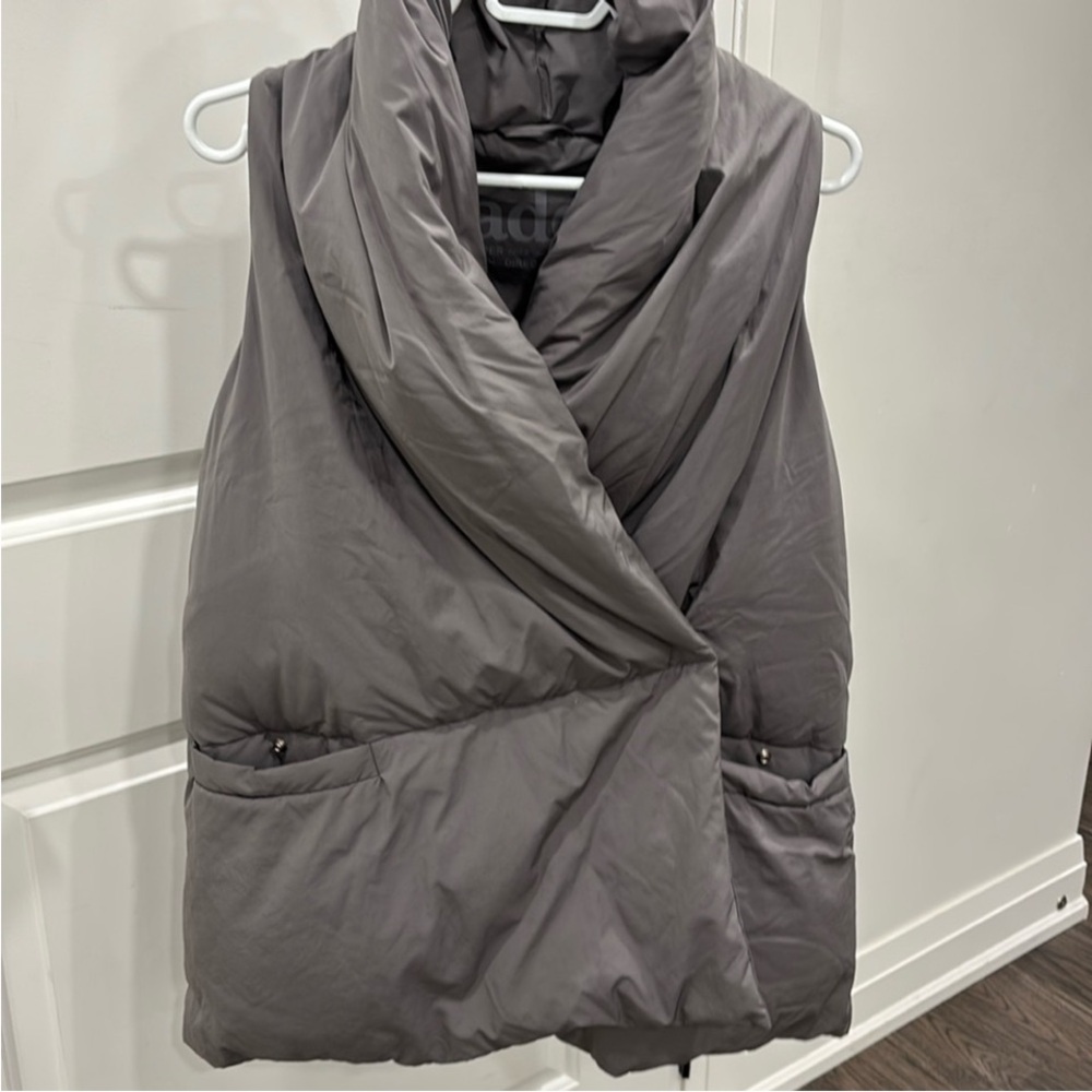 Add Down Gray Puffer Vest with Draped Collar